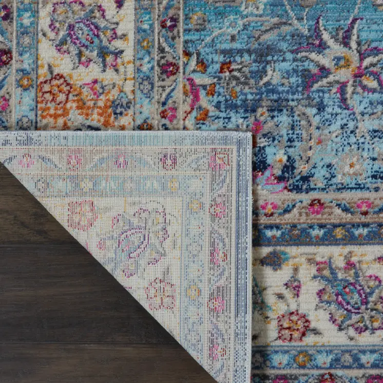 4' X 6' Blue and Beige Floral Distressed Area Rug