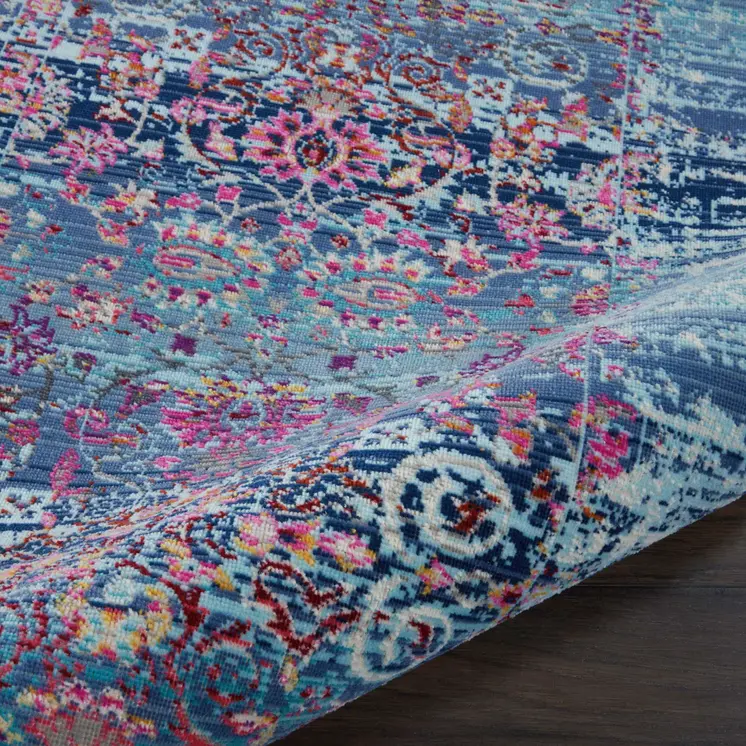 4' X 6' Blue Red And Orange Floral Distressed Area Rug