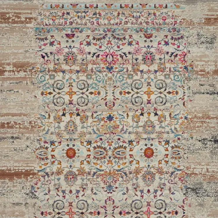 4' X 6' Blue Red And Orange Floral Distressed Area Rug