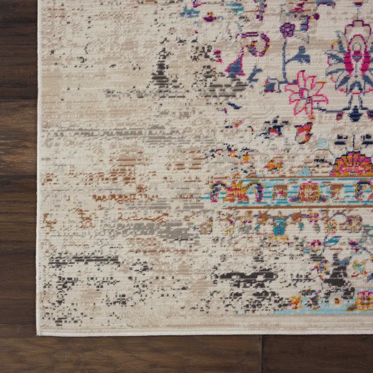 4' X 6' Ivory And Brown Floral Distressed Area Rug