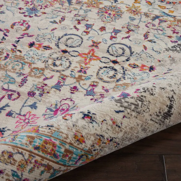 4' X 6' Ivory And Brown Floral Distressed Area Rug
