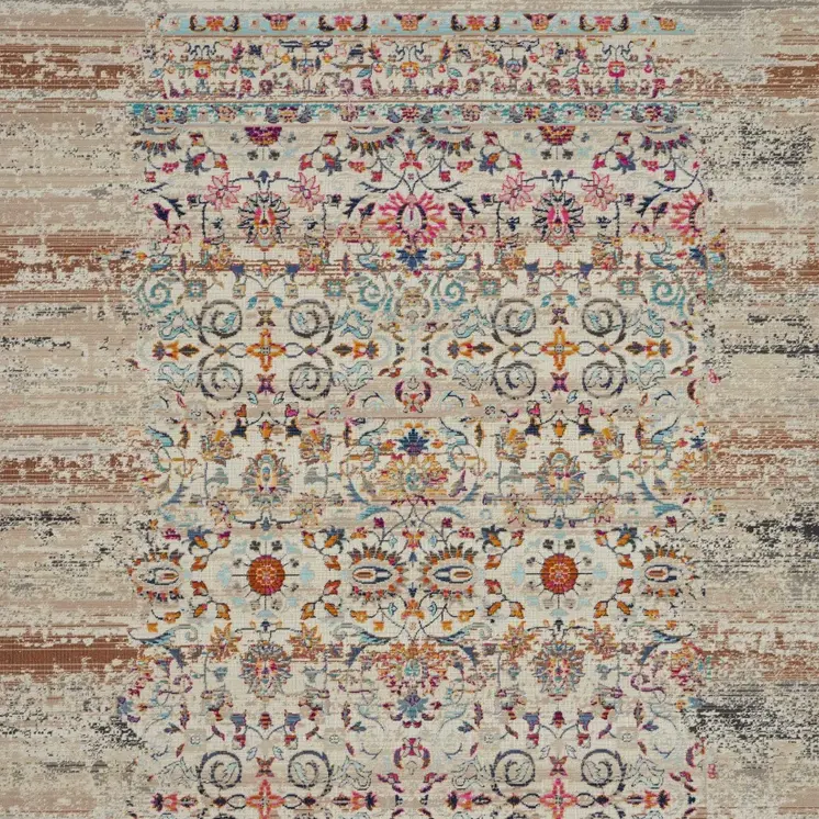 4' X 6' Ivory And Brown Floral Distressed Area Rug
