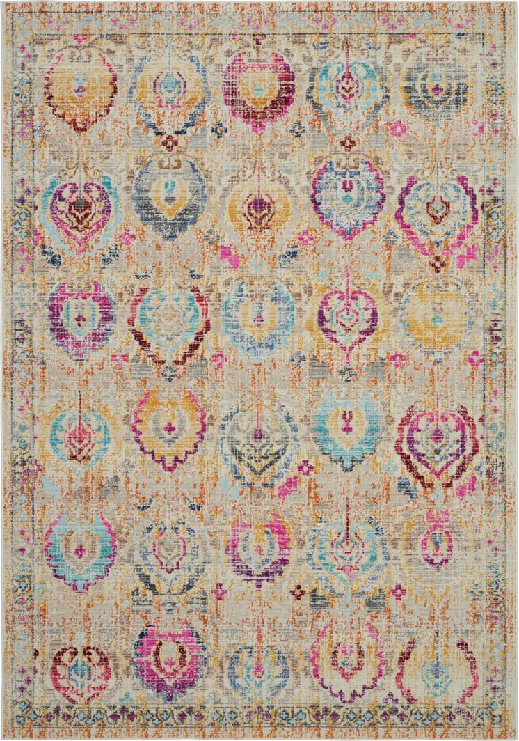 4' X 6' Ivory Pink And Orange Floral Distressed Area Rug