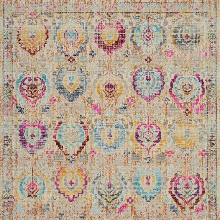 4' X 6' Ivory Pink And Orange Floral Distressed Area Rug