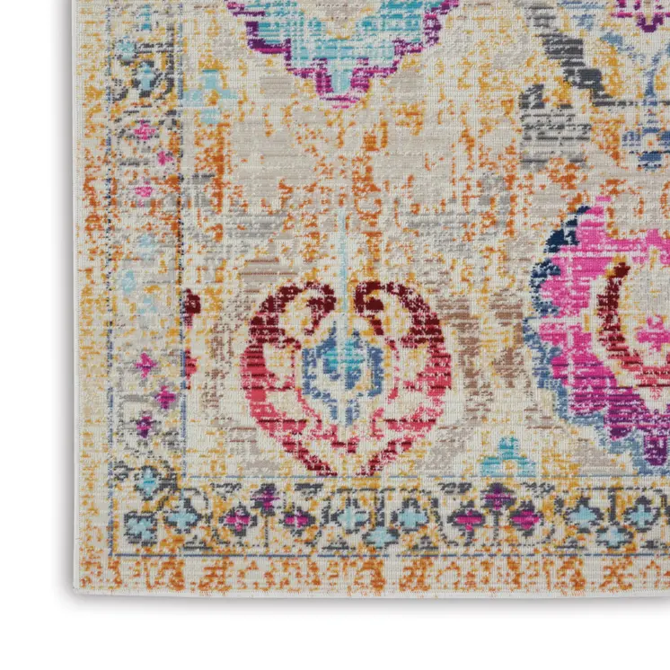 4' X 6' Ivory Pink And Orange Floral Distressed Area Rug