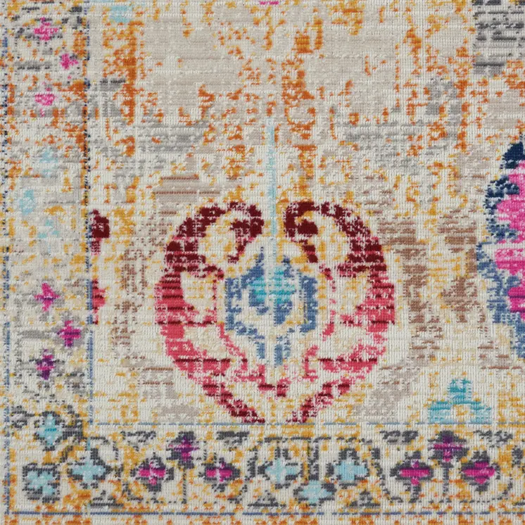 4' X 6' Ivory Pink And Orange Floral Distressed Area Rug