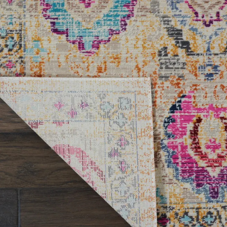 4' X 6' Ivory Pink And Orange Floral Distressed Area Rug