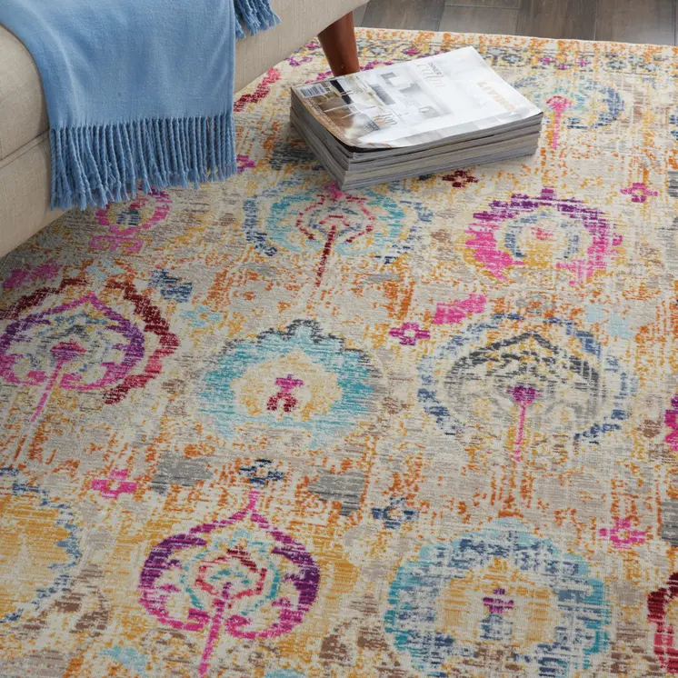 4' X 6' Ivory Pink And Orange Floral Distressed Area Rug