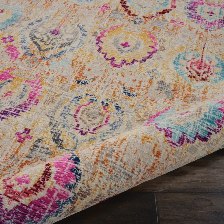 4' X 6' Ivory Pink And Orange Floral Distressed Area Rug