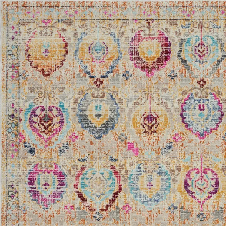 4' X 6' Ivory Pink And Orange Floral Distressed Area Rug