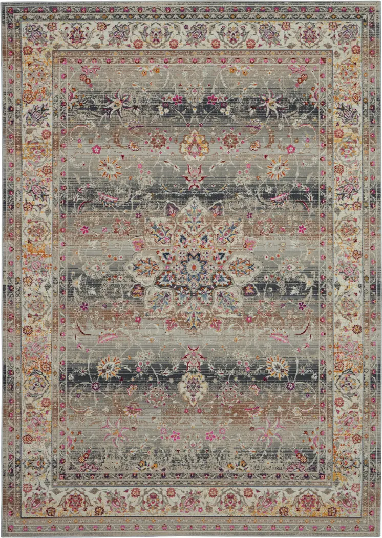 4' X 6' Ivory Brown And Gray Floral Distressed Area Rug