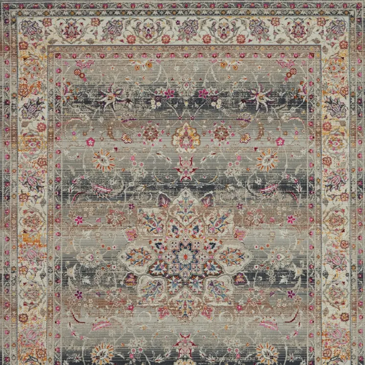 4' X 6' Ivory Brown And Gray Floral Distressed Area Rug