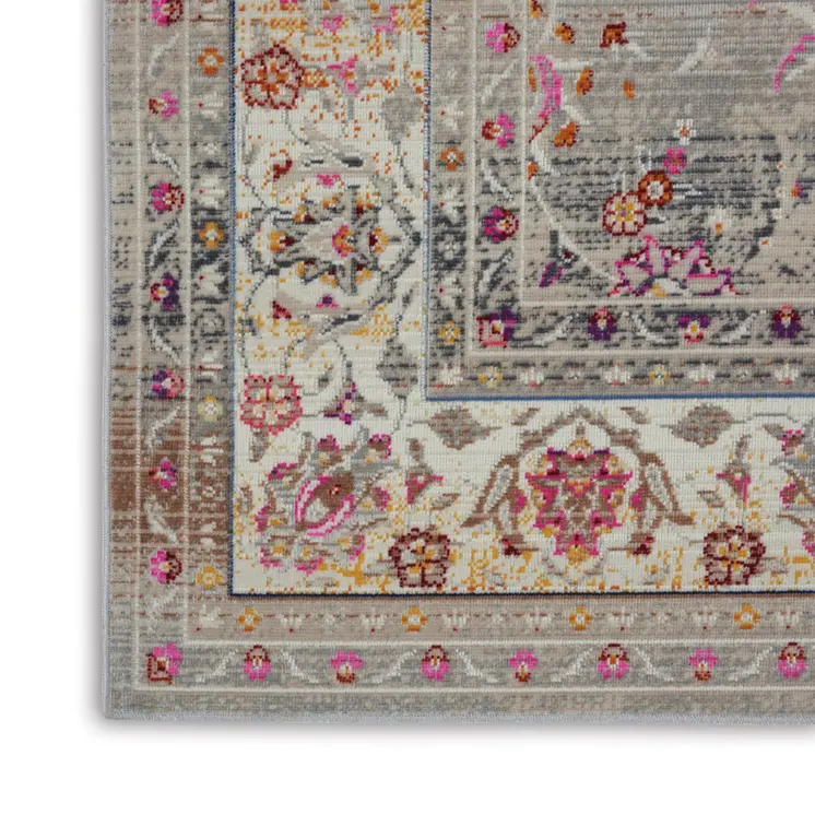 4' X 6' Ivory Brown And Gray Floral Distressed Area Rug