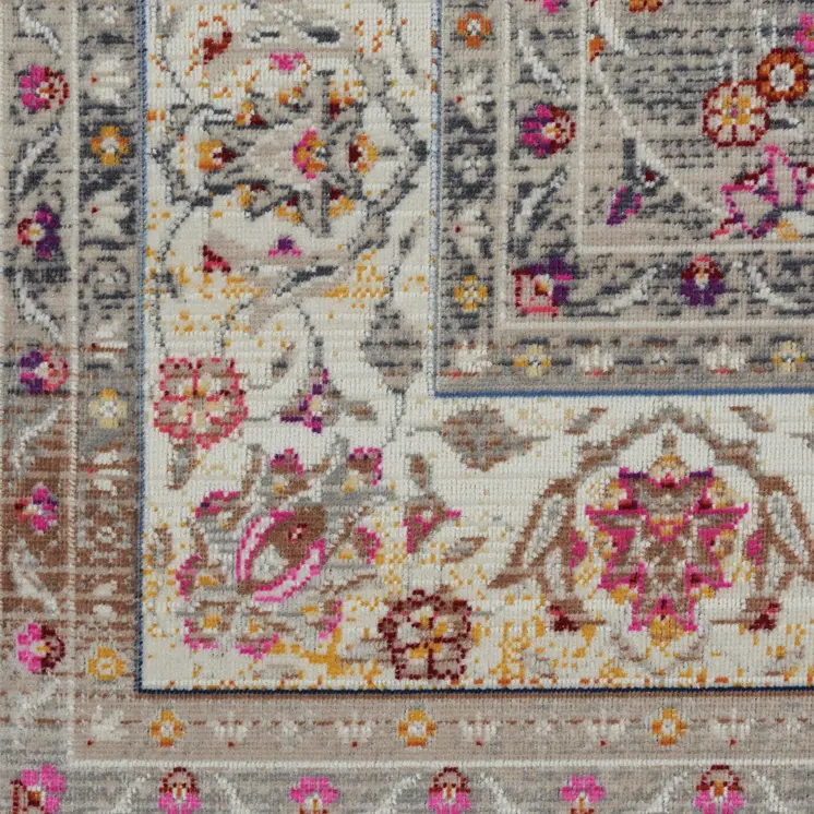 4' X 6' Ivory Brown And Gray Floral Distressed Area Rug