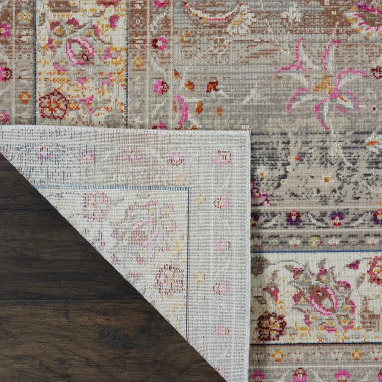 4' X 6' Ivory Brown And Gray Floral Distressed Area Rug