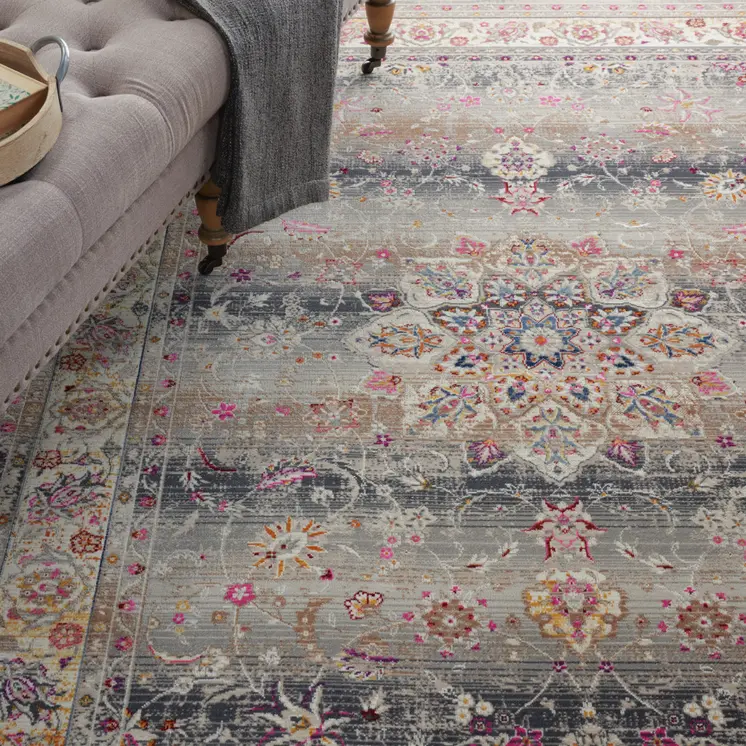 4' X 6' Ivory Brown And Gray Floral Distressed Area Rug
