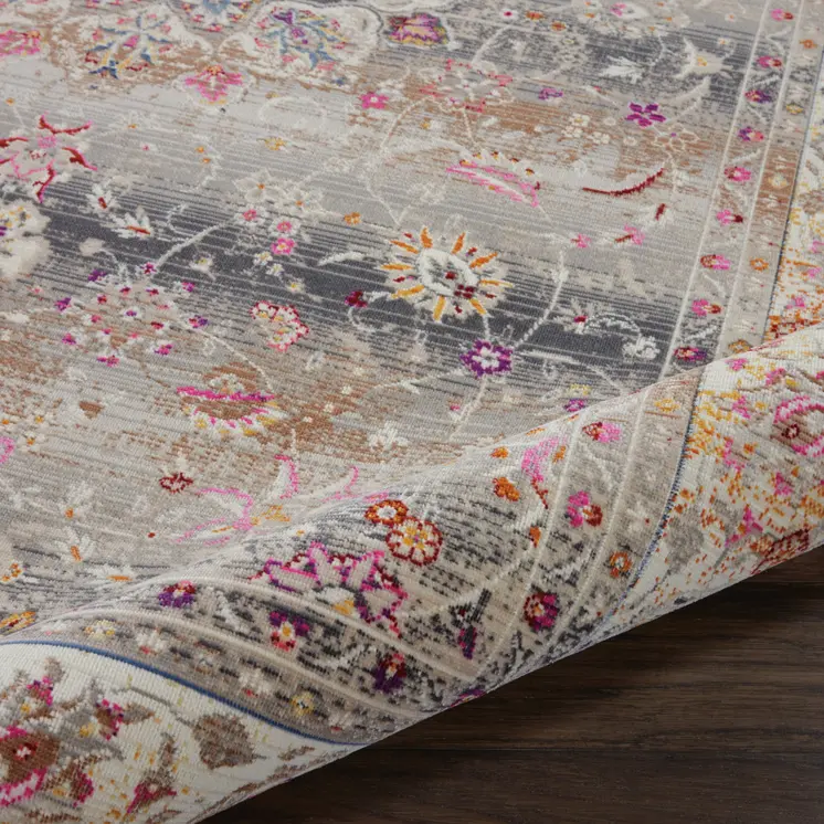 4' X 6' Ivory Brown And Gray Floral Distressed Area Rug