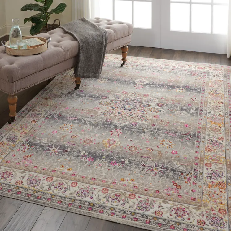 4' X 6' Ivory Brown And Gray Floral Distressed Area Rug
