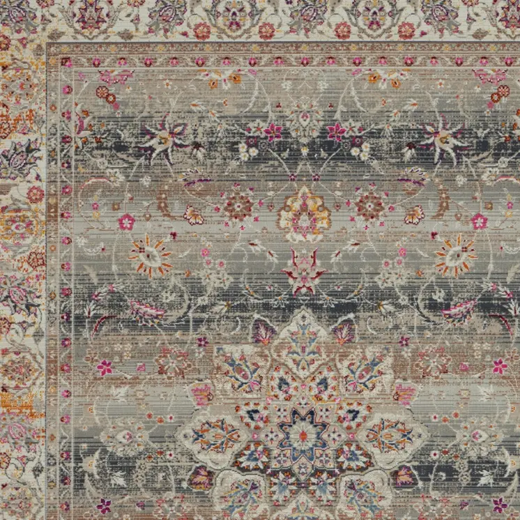 4' X 6' Ivory Brown And Gray Floral Distressed Area Rug