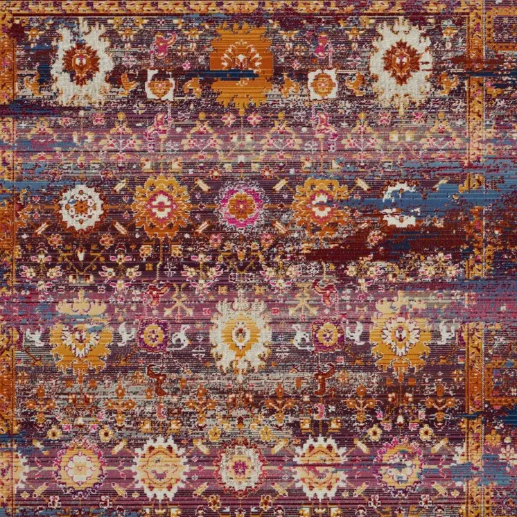 4' X 6' Blue Yellow And Red Floral Distressed Area Rug