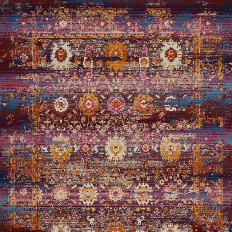 4' X 6' Blue Yellow And Red Floral Distressed Area Rug