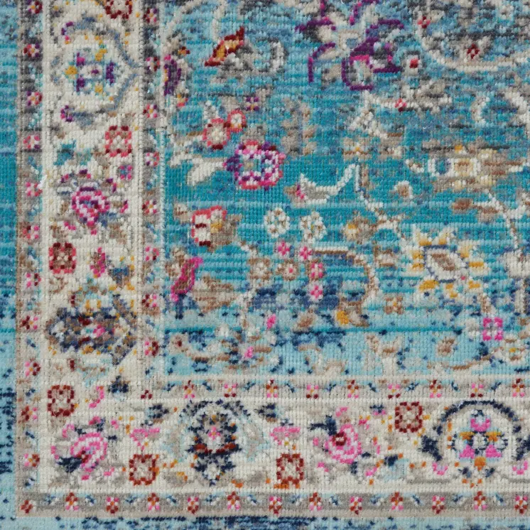 2' X 4' Blue and Beige Floral Distressed Area Rug
