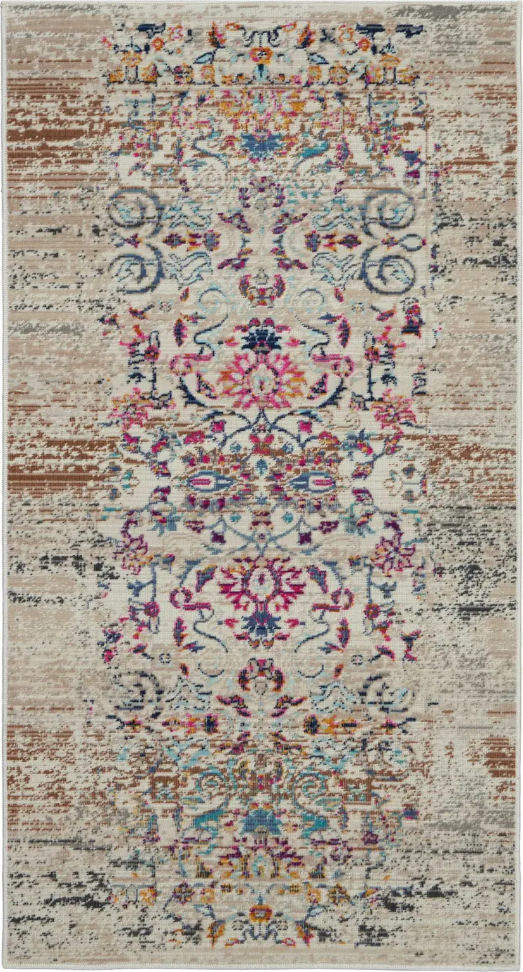 2' X 4' Ivory And Brown Floral Distressed Area Rug