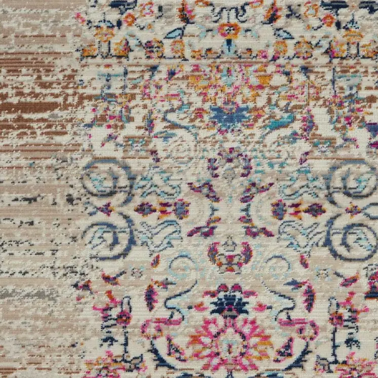 2' X 4' Ivory And Brown Floral Distressed Area Rug
