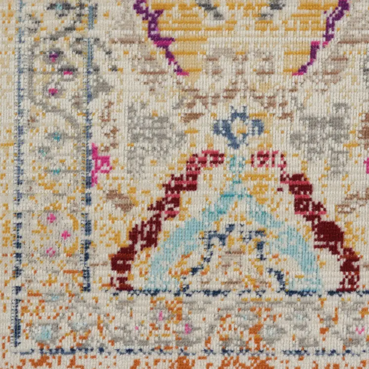 2' X 4' Ivory Pink And Orange Floral Distressed Area Rug