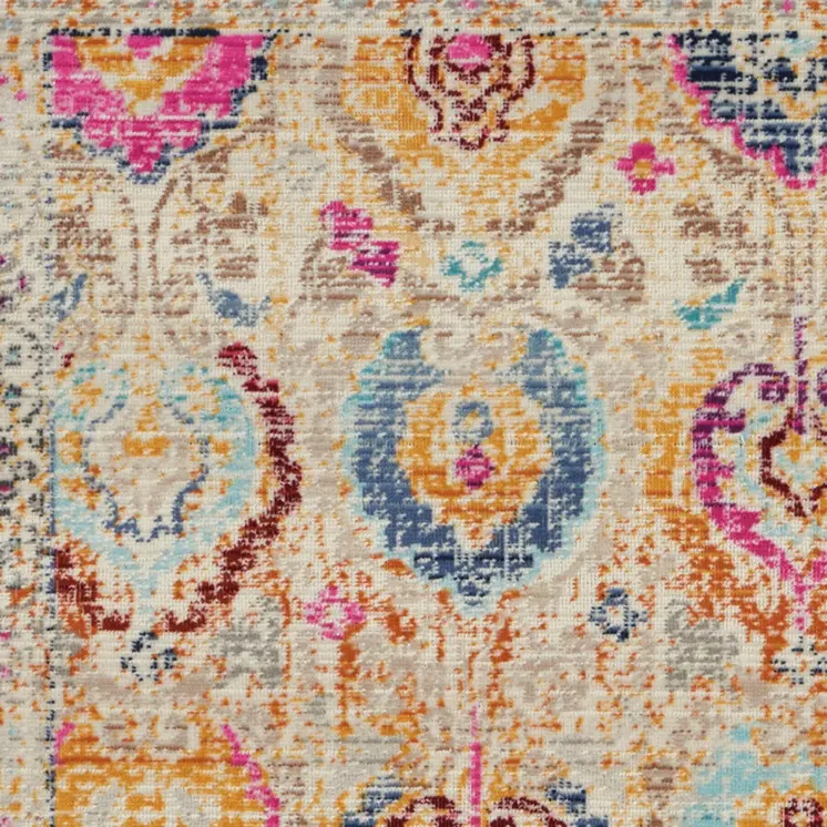 2' X 4' Ivory Pink And Orange Floral Distressed Area Rug