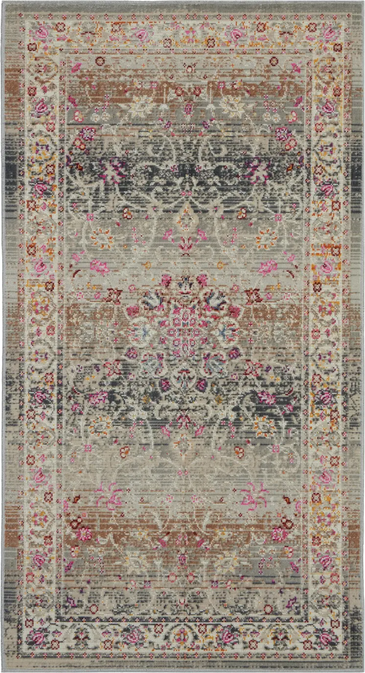 2' X 4' Ivory Brown And Gray Floral Distressed Area Rug