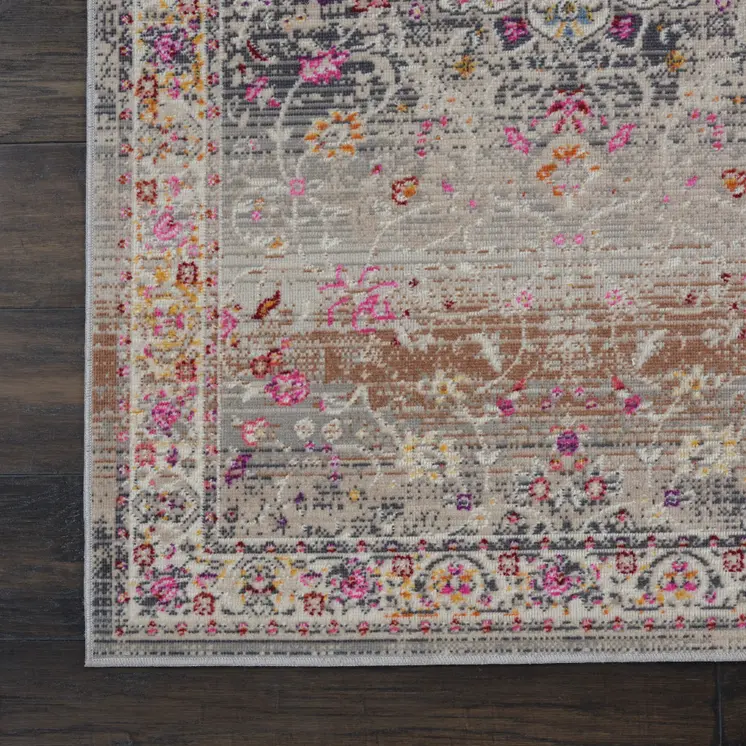 2' X 4' Ivory Brown And Gray Floral Distressed Area Rug