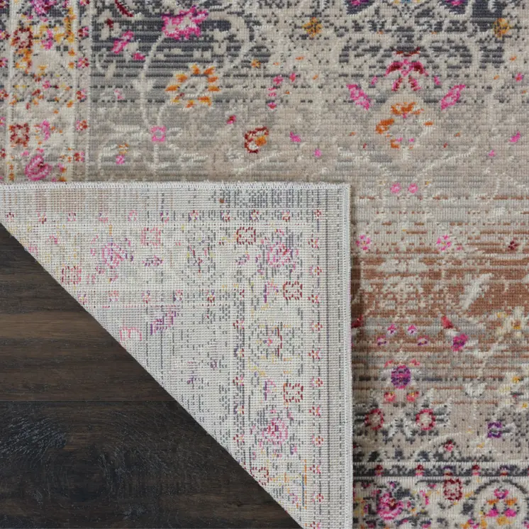 2' X 4' Ivory Brown And Gray Floral Distressed Area Rug