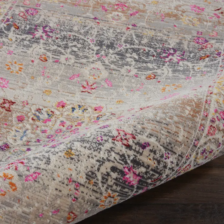 2' X 4' Ivory Brown And Gray Floral Distressed Area Rug