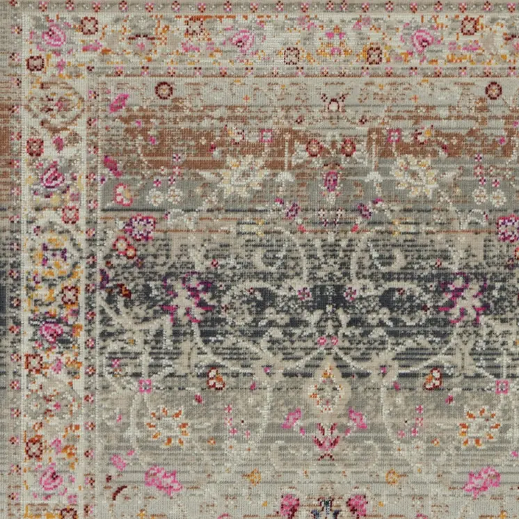 2' X 4' Ivory Brown And Gray Floral Distressed Area Rug