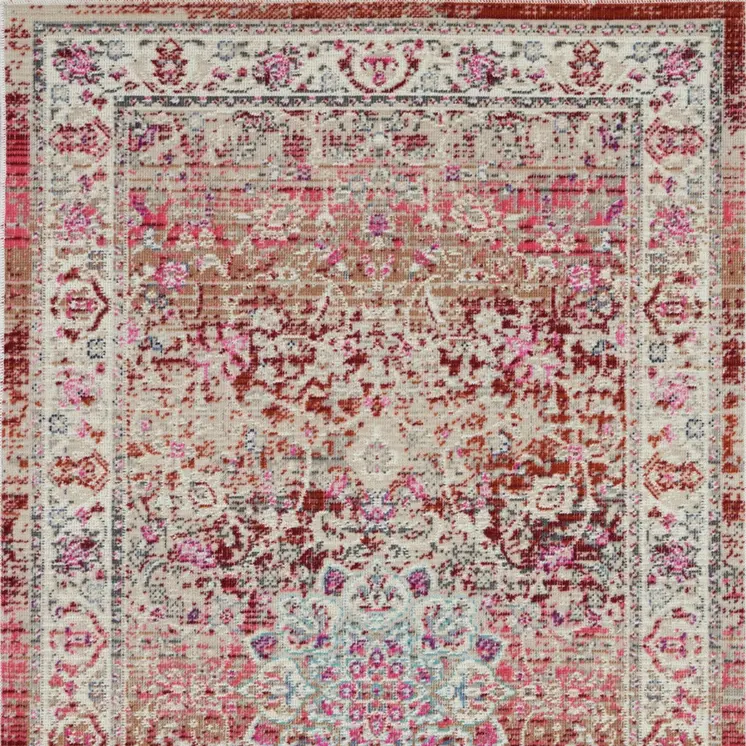 2' X 4' Ivory And Red Floral Distressed Area Rug