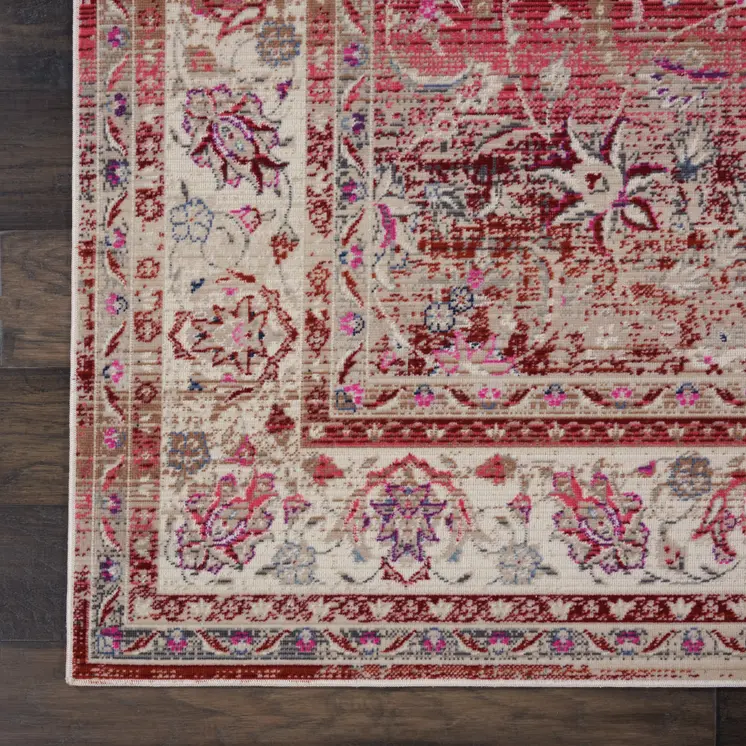 2' X 4' Ivory And Red Floral Distressed Area Rug