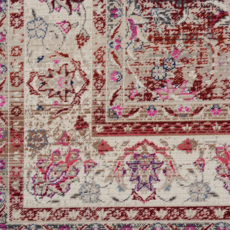 2' X 4' Ivory And Red Floral Distressed Area Rug