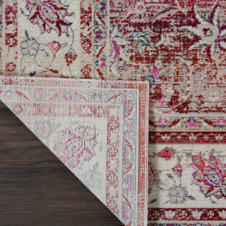 2' X 4' Ivory And Red Floral Distressed Area Rug