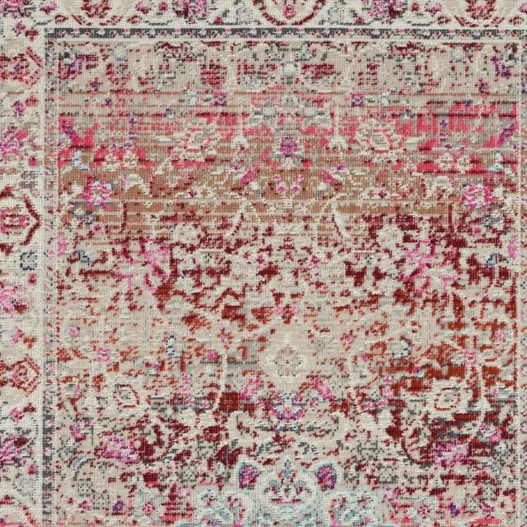 2' X 4' Ivory And Red Floral Distressed Area Rug