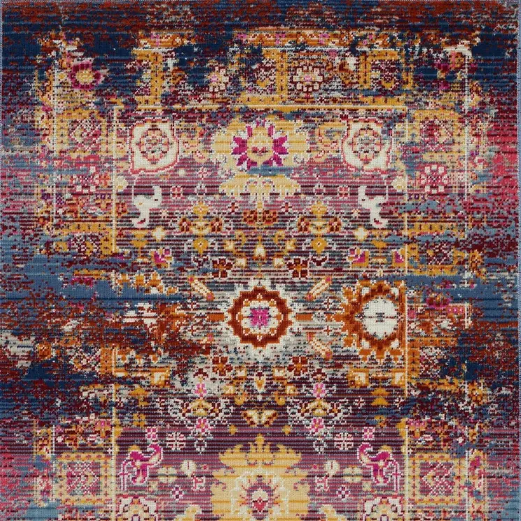 2' X 4' Blue Yellow And Red Floral Distressed Area Rug