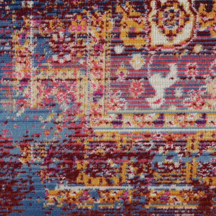 2' X 4' Blue Yellow And Red Floral Distressed Area Rug