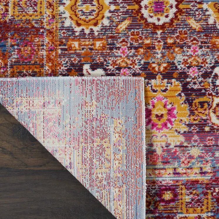 2' X 4' Blue Yellow And Red Floral Distressed Area Rug
