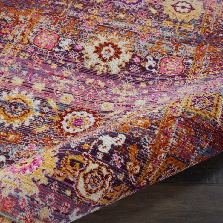2' X 4' Blue Yellow And Red Floral Distressed Area Rug