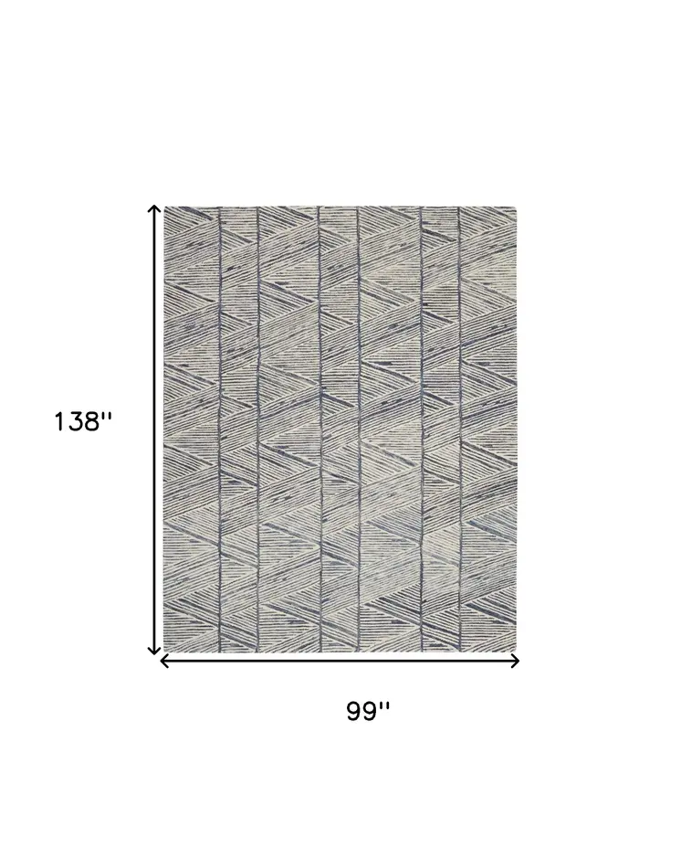8' X 12' Blue And White Wool Geometric Area Rug