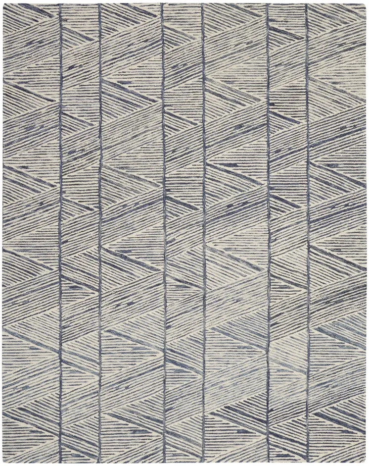 8' X 10' Blue and White Wool Abstract Area Rug