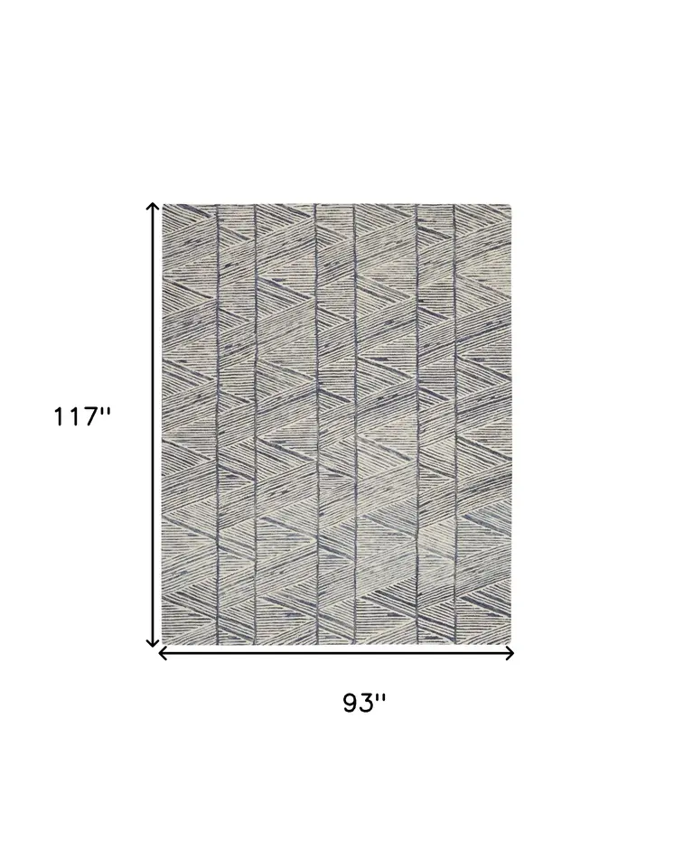 8' X 10' Blue and White Wool Abstract Area Rug