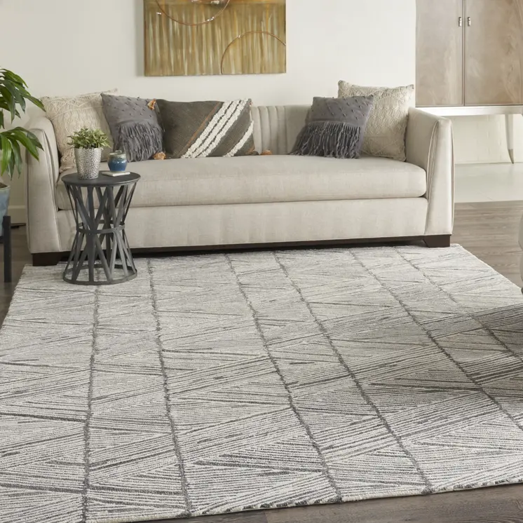 8' X 10' Gray And White Wool Abstract Area Rug