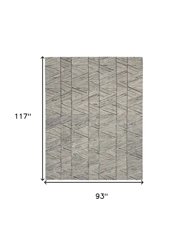 8' X 10' Gray And White Wool Abstract Area Rug