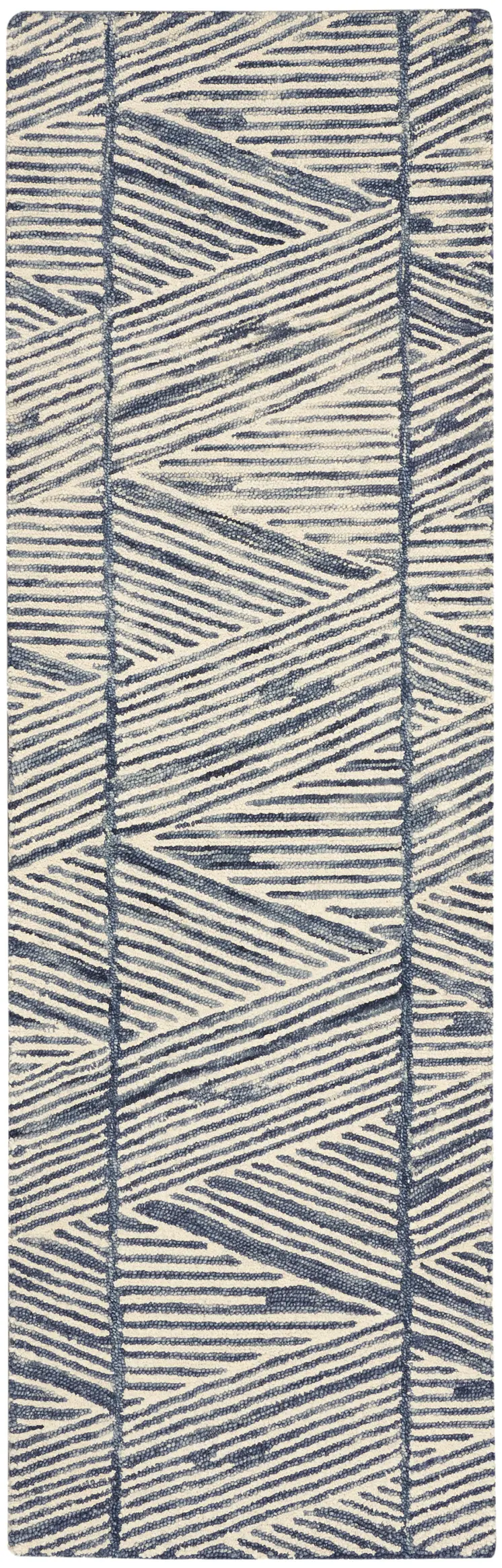 8' Blue and White Wool Abstract Runner Rug